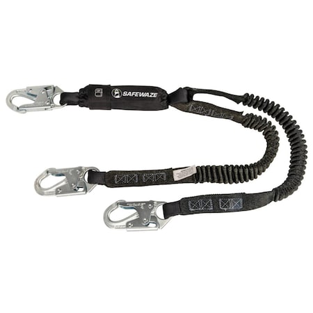 Safewaze Stretchable Lanyard, 6 ft. Length, Snap Hook, Forged steel, 2 Leg(s) FS571